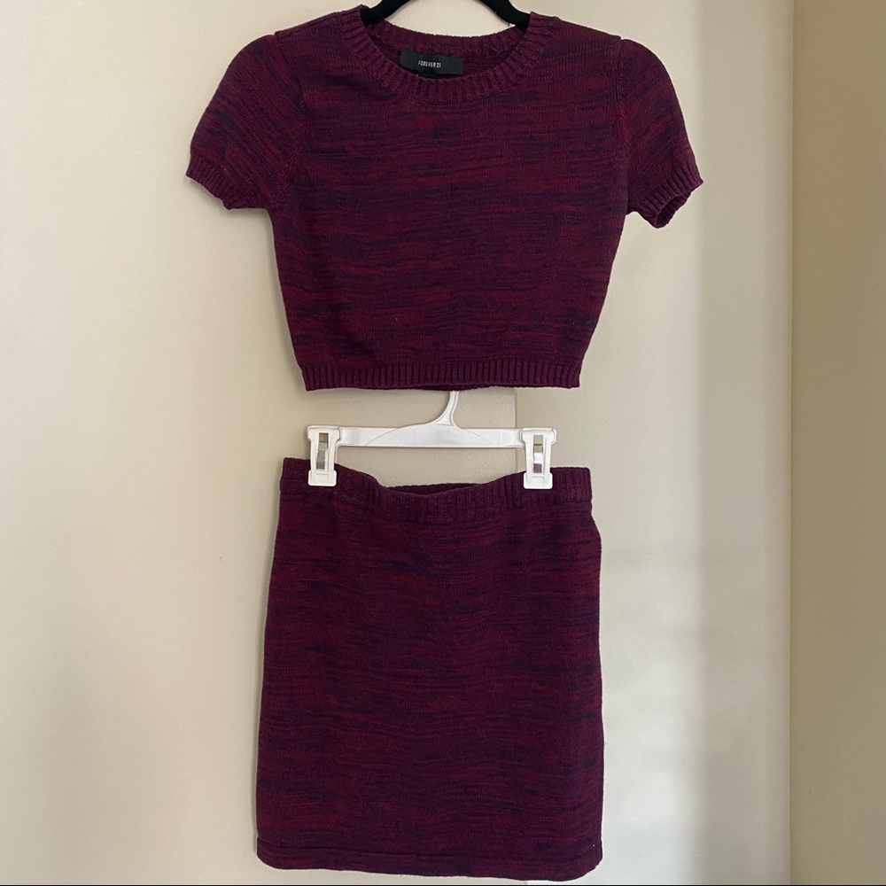 Purple crop top knit skirt set